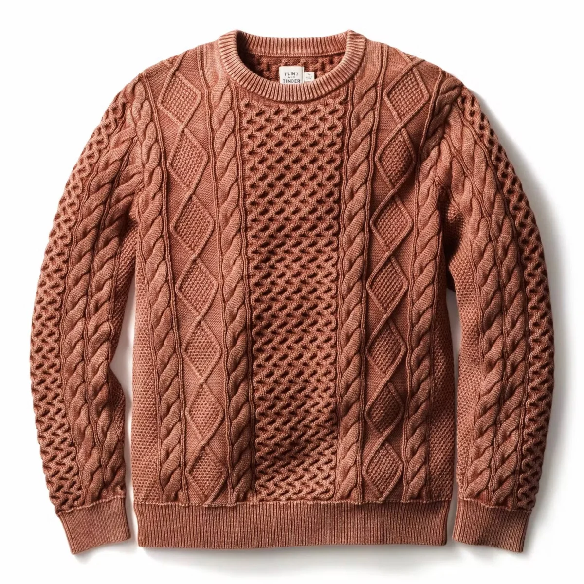 Flint and Tinder Washed Cotton Cableknit Crewneck Flint and Tinder Washed Cotton Cableknit Crewneck