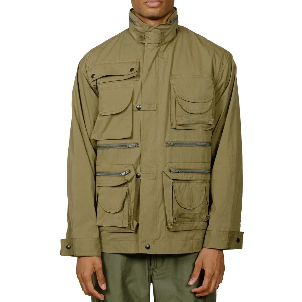 Olive green jacket with multiple pockets
